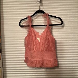 Elegant Pink Sleeveless Lace Swiss dot Top